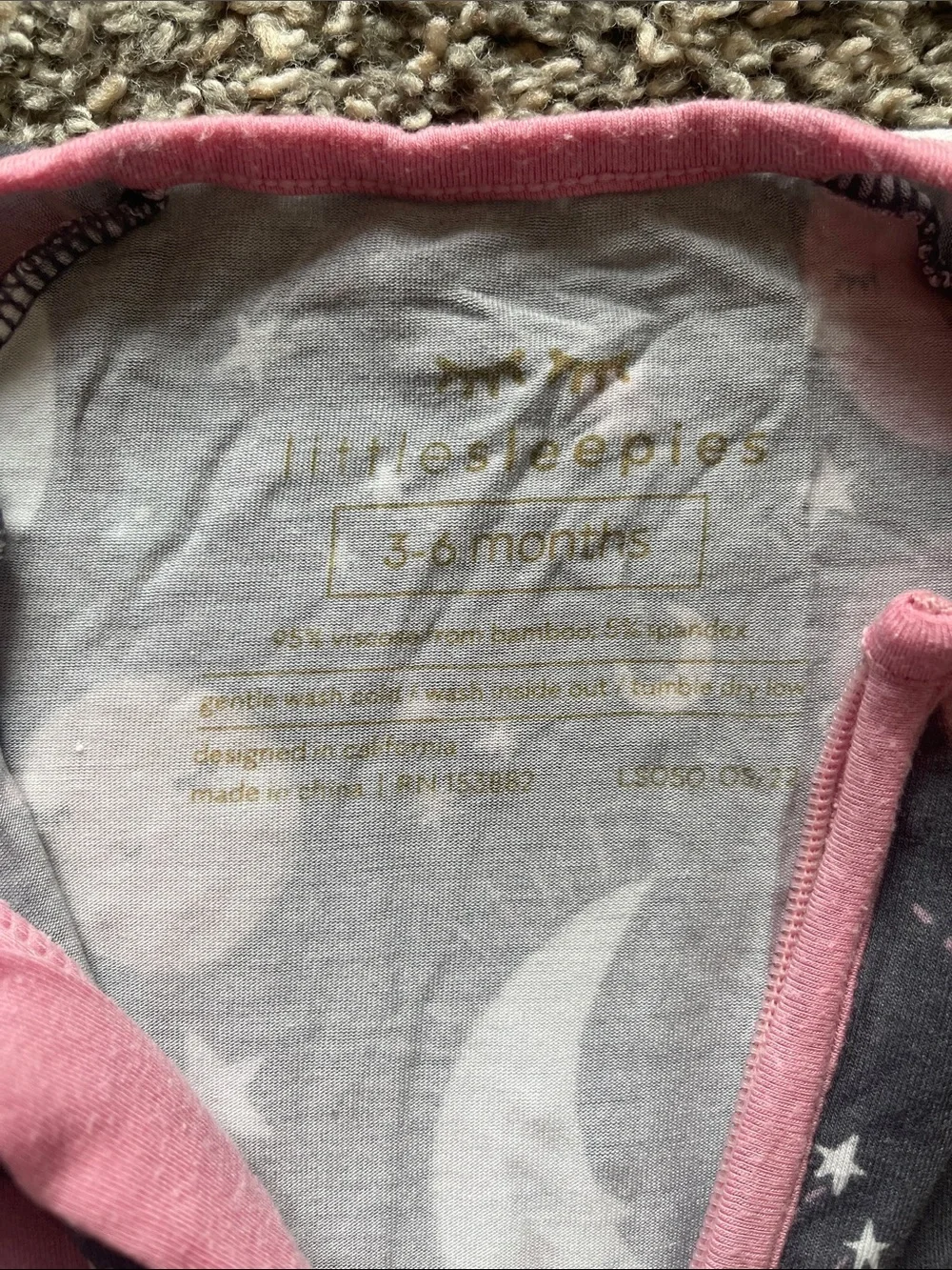 Little Sleepies Pink & Gray Space Moon One-Piece Pajama - Size 3-6 months
